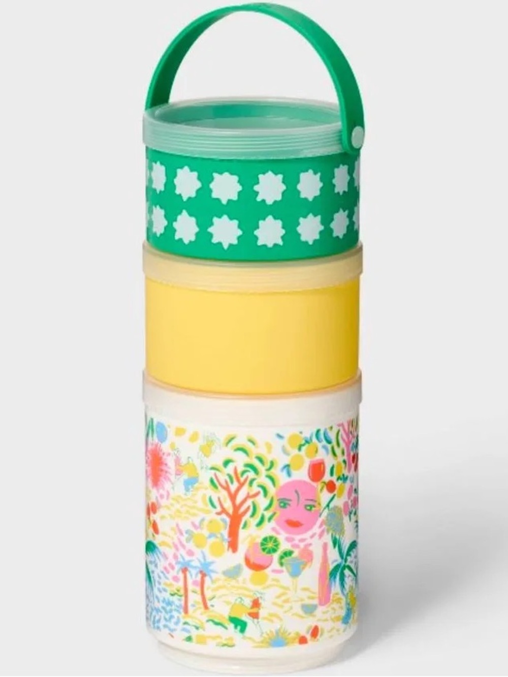 Roller Rabbit Stackable Snack Containers - Mint Green, Yellow, Floral - Picture 2 of 4